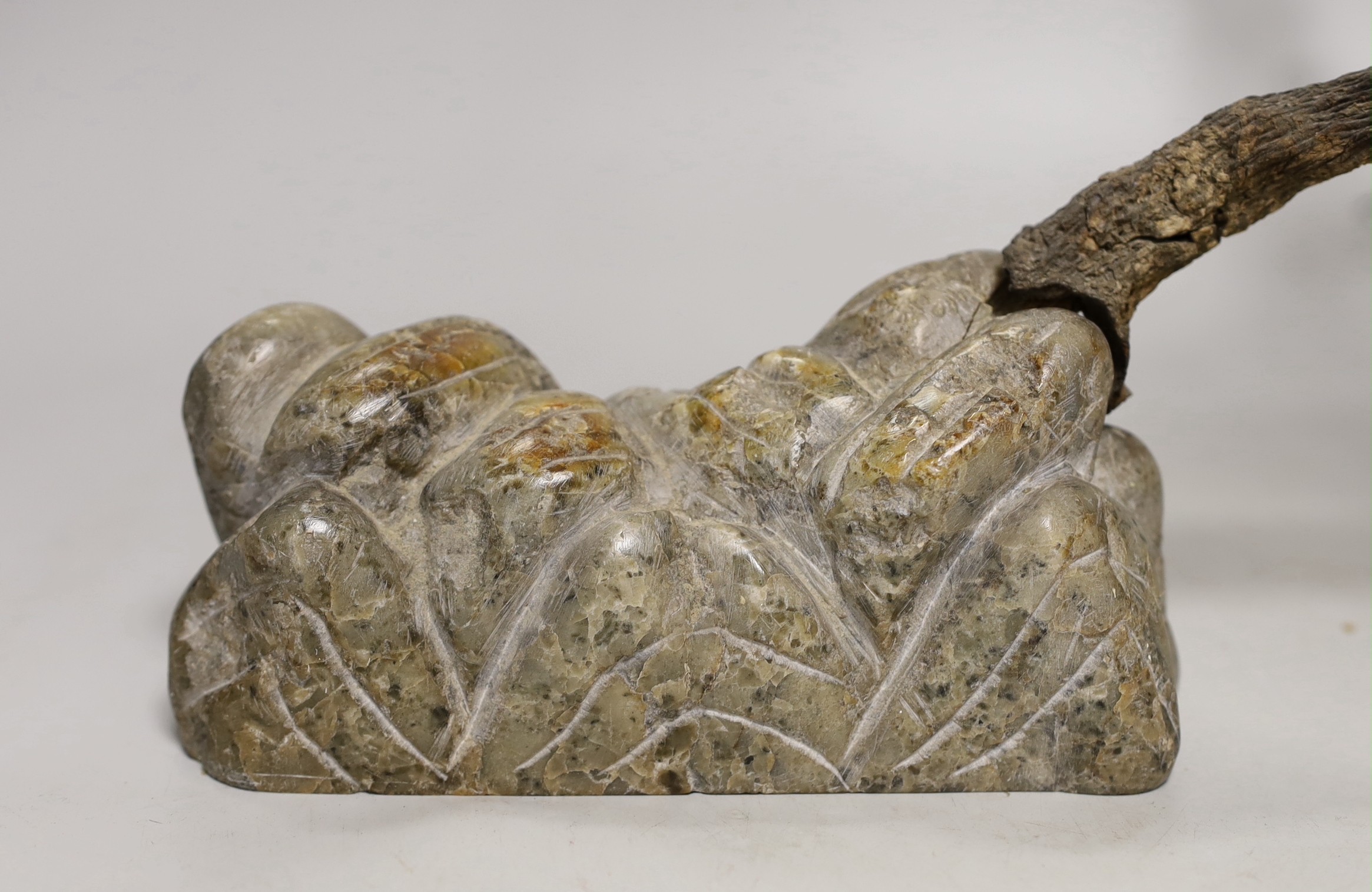 Two Chinese hardstone trees and a pair of similar sconces